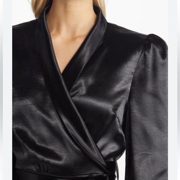 NWT Rachel Parcell Black Satin Wrap Ruffle Dress - Picture 4 of 13